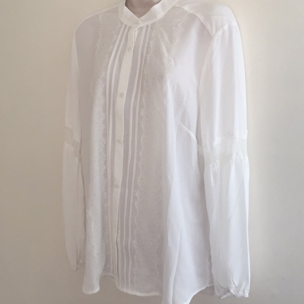 Libby Edelman XL Semi Sheer Eyelash Trim Blouse